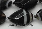 CAA286 22*30mm twisted & faceted oval black line agate beads