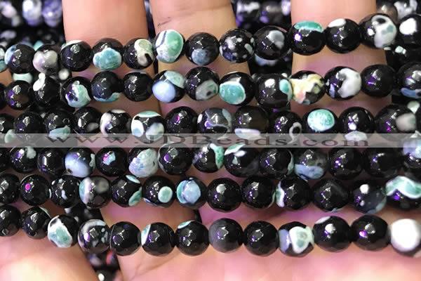 CAA2904 15 inches 6mm faceted round fire crackle agate beads wholesale