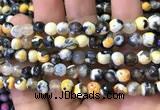 CAA2909 15 inches 6mm faceted round fire crackle agate beads wholesale