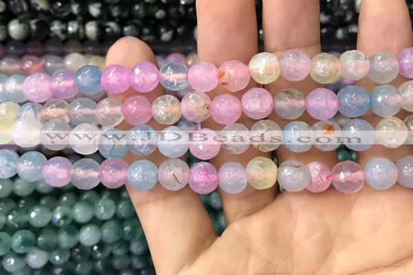 CAA2960 15 inches 8mm faceted round fire crackle agate beads wholesale