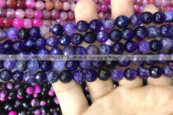 CAA2963 15 inches 8mm faceted round fire crackle agate beads wholesale