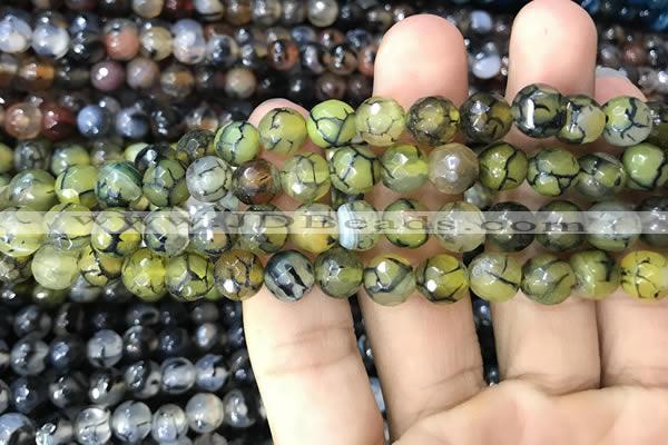 CAA2968 15 inches 8mm faceted round fire crackle agate beads wholesale