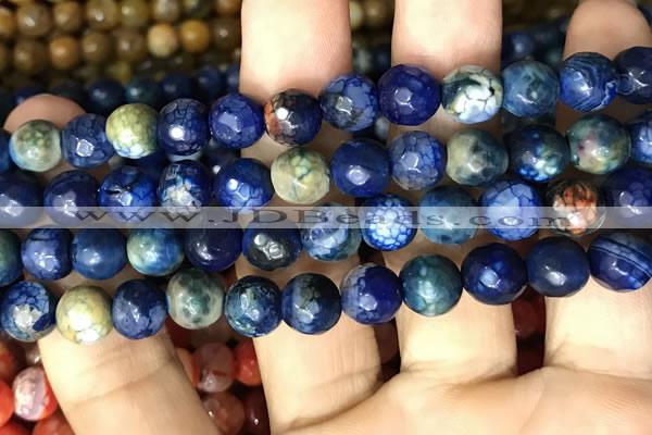 CAA2998 15 inches 8mm faceted round fire crackle agate beads wholesale