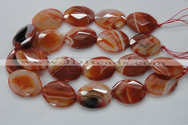 CAA304 15.5 inches 28*40mm faceted oval red line agate beads