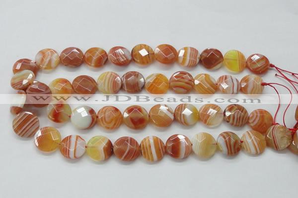 CAA306 15.5 inches 18mm faceted coin red line agate beads