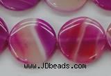 CAA310 15.5 inches 24mm flat round fuchsia line agate beads