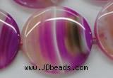 CAA311 15.5 inches 34mm flat round fuchsia line agate beads