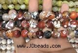 CAA3141 15 inches 12mm faceted round fire crackle agate beads wholesale