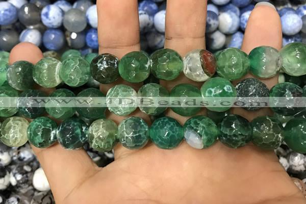 CAA3146 15 inches 12mm faceted round fire crackle agate beads wholesale