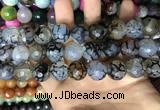 CAA3189 15 inches 14mm faceted round fire crackle agate beads wholesale