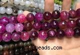 CAA3192 15 inches 14mm faceted round fire crackle agate beads wholesale