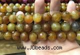 CAA3196 15 inches 14mm faceted round fire crackle agate beads wholesale