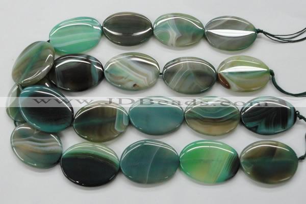 CAA329 15.5 inches 30*40mm oval green line agate beads