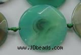 CAA339 15.5 inches 35mm faceted coin green line agate beads