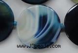 CAA349 15.5 inches 34mm faceted coin blue line agate beads