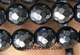 CAA3555 15.5 inches 6mm faceted round AB-color black agate beads