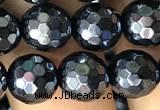 CAA3556 15.5 inches 8mm faceted round AB-color black agate beads