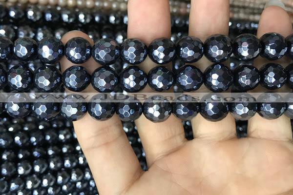 CAA3557 15.5 inches 10mm faceted round AB-color black agate beads