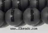 CAA3652 15.5 inches 10mm round matte & carved black agate beads