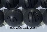 CAA3663 15.5 inches 12mm round matte & carved black agate beads