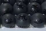 CAA3666 15.5 inches 8mm round matte & carved black agate beads