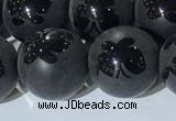 CAA3668 15.5 inches 12mm round matte & carved black agate beads