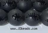 CAA3672 15.5 inches 10mm round matte & carved black agate beads