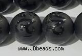 CAA3678 15.5 inches 12mm round matte & carved black agate beads