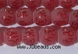 CAA3686 15.5 inches 6mm round matte & carved red agate beads