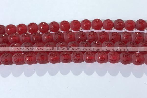 CAA3687 15.5 inches 8mm round matte & carved red agate beads