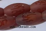 CAA3692 15.5 inches 8*16mm rice matte & carved red agate beads