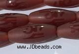 CAA3693 15.5 inches 8*19mm rice matte & carved red agate beads