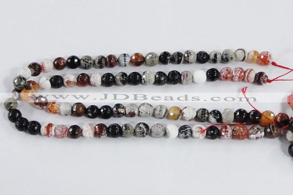 CAA384 15.5 inches 8mm faceted round fire crackle agate beads