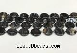 CAA4396 15.5 inches 20mm flat round black banded agate beads