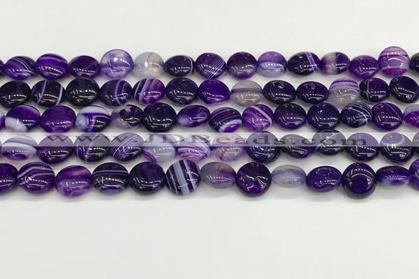 CAA4581 15.5 inches 10mm flat round banded agate beads wholesale