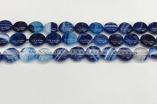 CAA4593 15.5 inches 12mm flat round banded agate beads wholesale