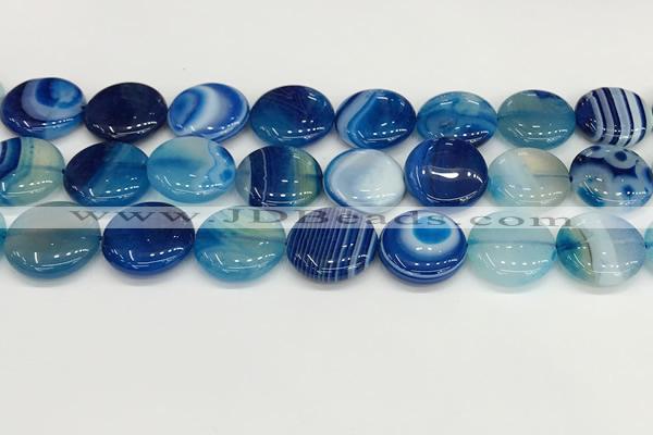 CAA4625 15.5 inches 20mm flat round banded agate beads wholesale