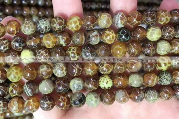 CAA5038 15.5 inches 8mm round yellow dragon veins agate beads