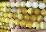 CAA5154 15.5 inches 14mm faceted round banded agate beads