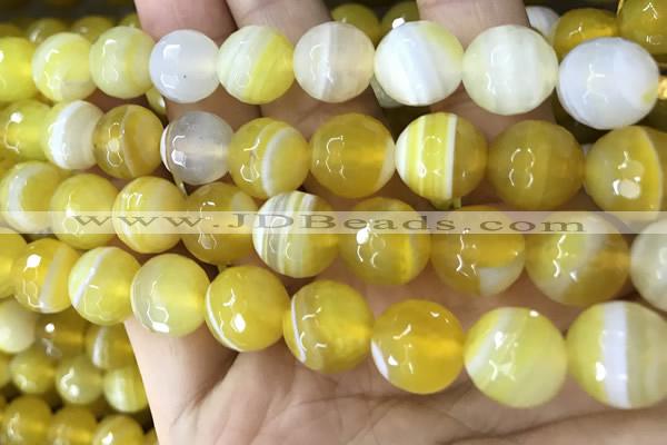 CAA5154 15.5 inches 14mm faceted round banded agate beads