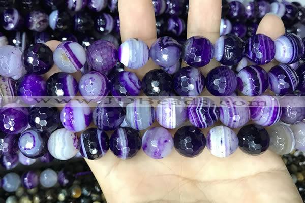 CAA5181 15.5 inches 12mm faceted round banded agate beads