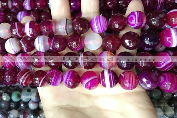 CAA5188 15.5 inches 12mm faceted round banded agate beads