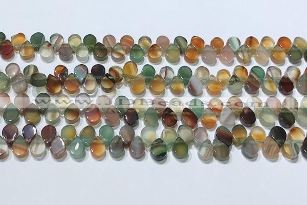 CAA5312 Top drilled 6*8mm flat teardrop line agate beads