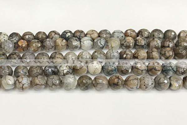 CAA5532 15 inches 10mm faceted round fire crackle agate beads