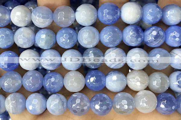 CAA5552 15 inches 10mm faceted round AB-color banded agate beads