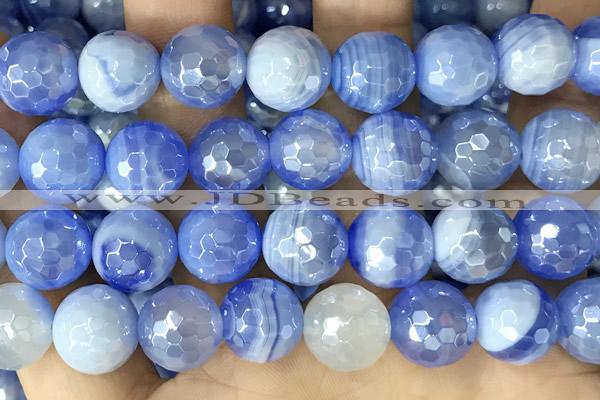 CAA5553 15 inches 12mm faceted round AB-color banded agate beads