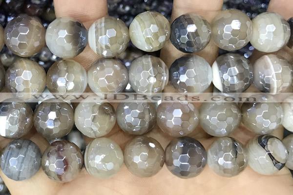 CAA5565 15 inches 12mm faceted round AB-color banded agate beads