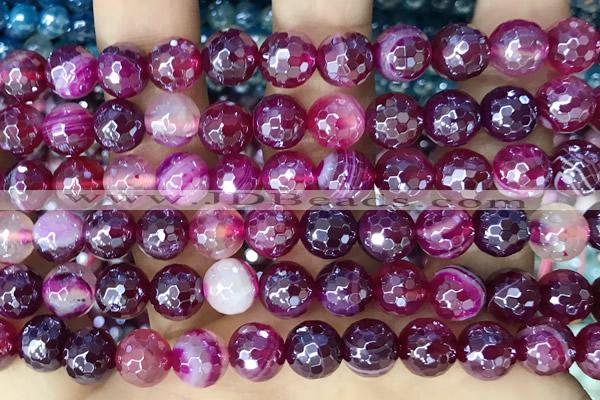 CAA5587 15 inches 8mm faceted round AB-color banded agate beads