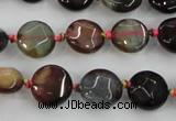 CAA560 15.5 inches 12mm faceted flat round dragon veins agate beads