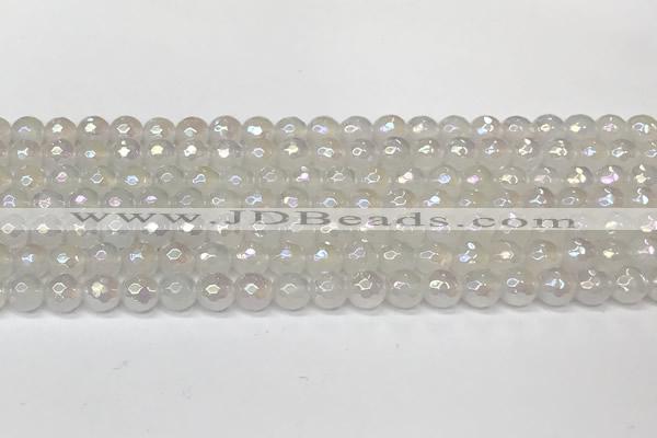 CAA5630 15 inches 6mm faceted round AB-color white agate beads